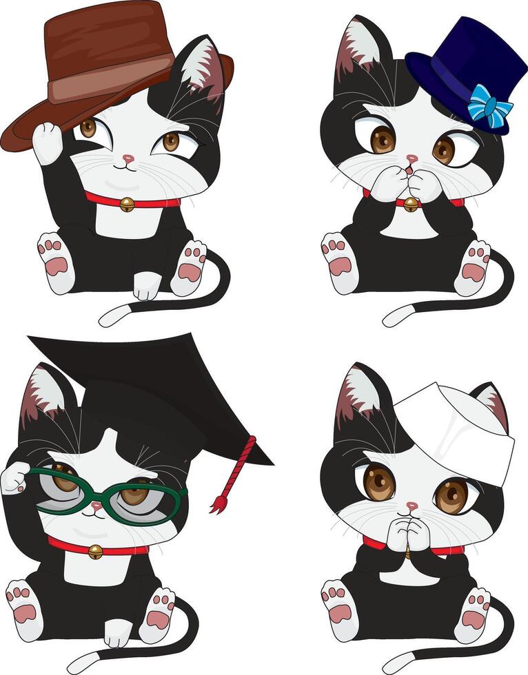 Black Cat Mascot In Hats Collection vector
