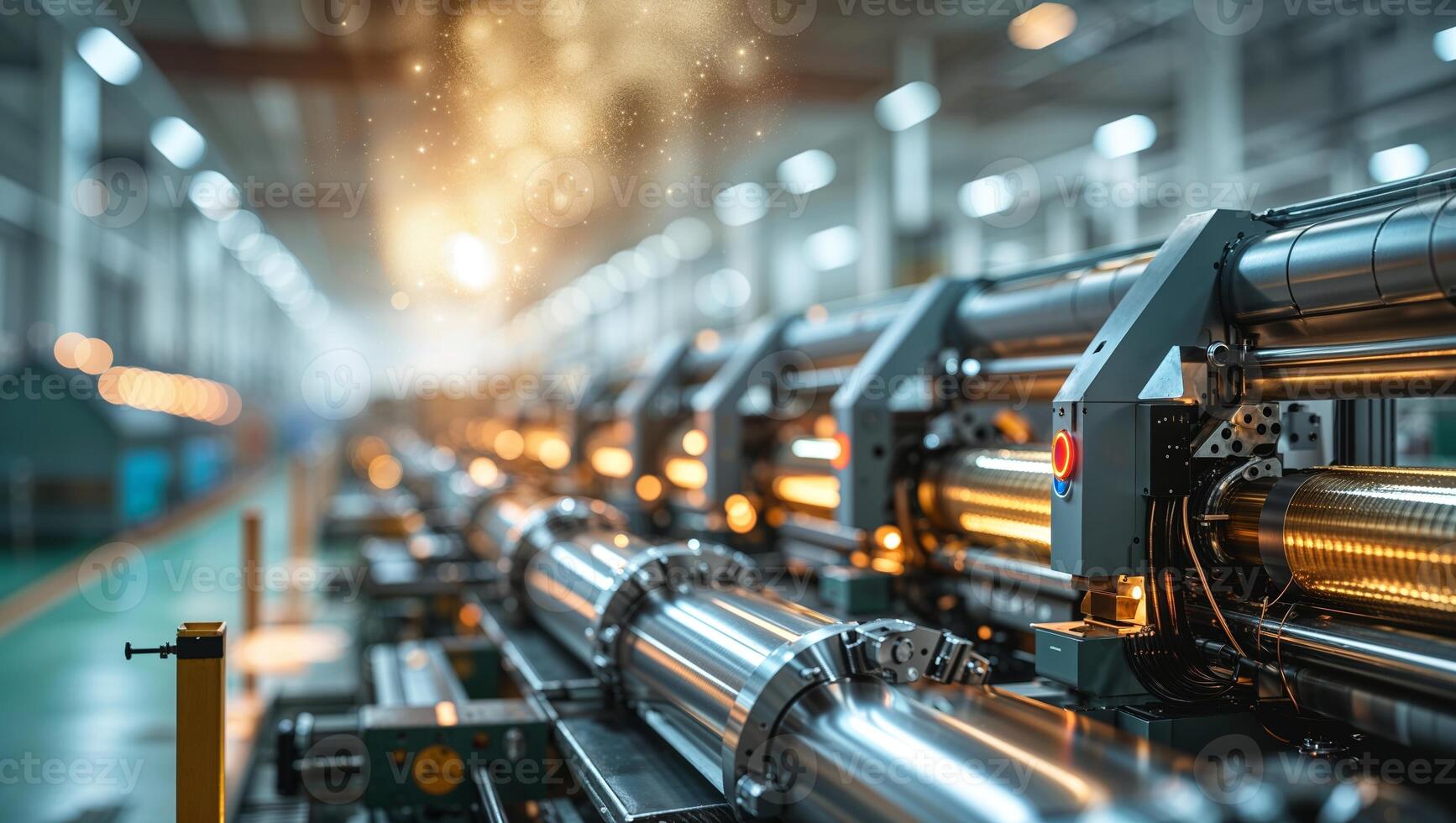 Industrial machinery operates in a large manufacturing facility showcasing advanced technology and efficiency in production processes photo