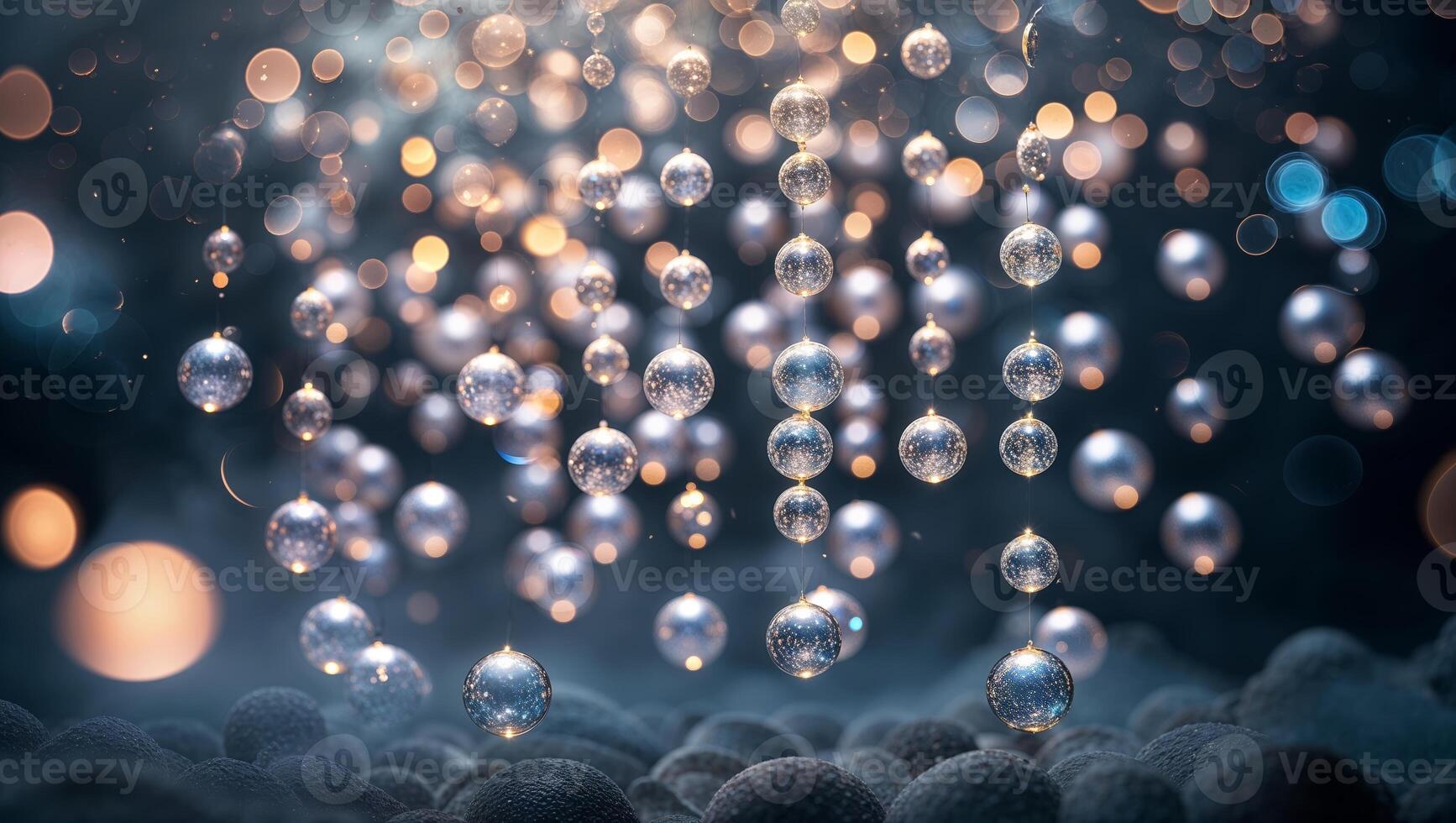 Bubbles and sparkling lights create a mesmerizing display in a dark environment, showcasing a whimsical interaction of elements photo