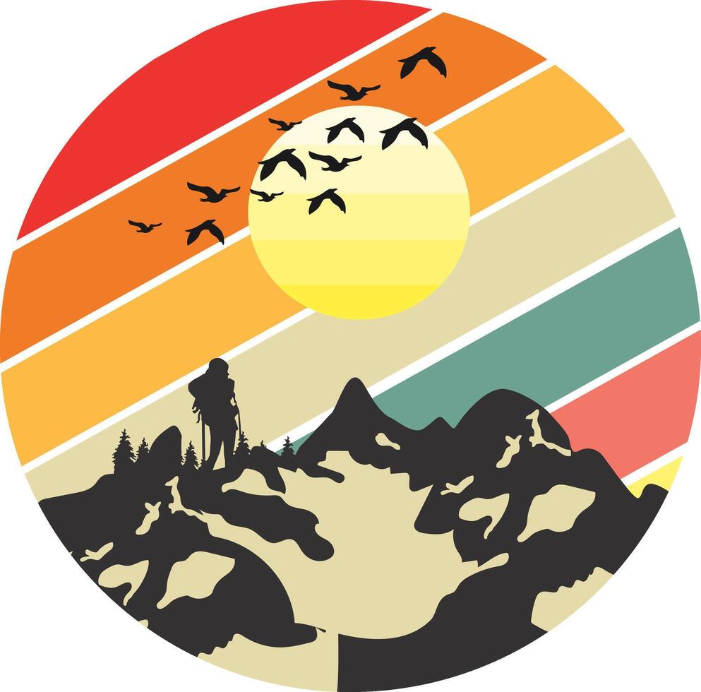 Hiking T-Shirt Design Retro Mountain Adventure vector