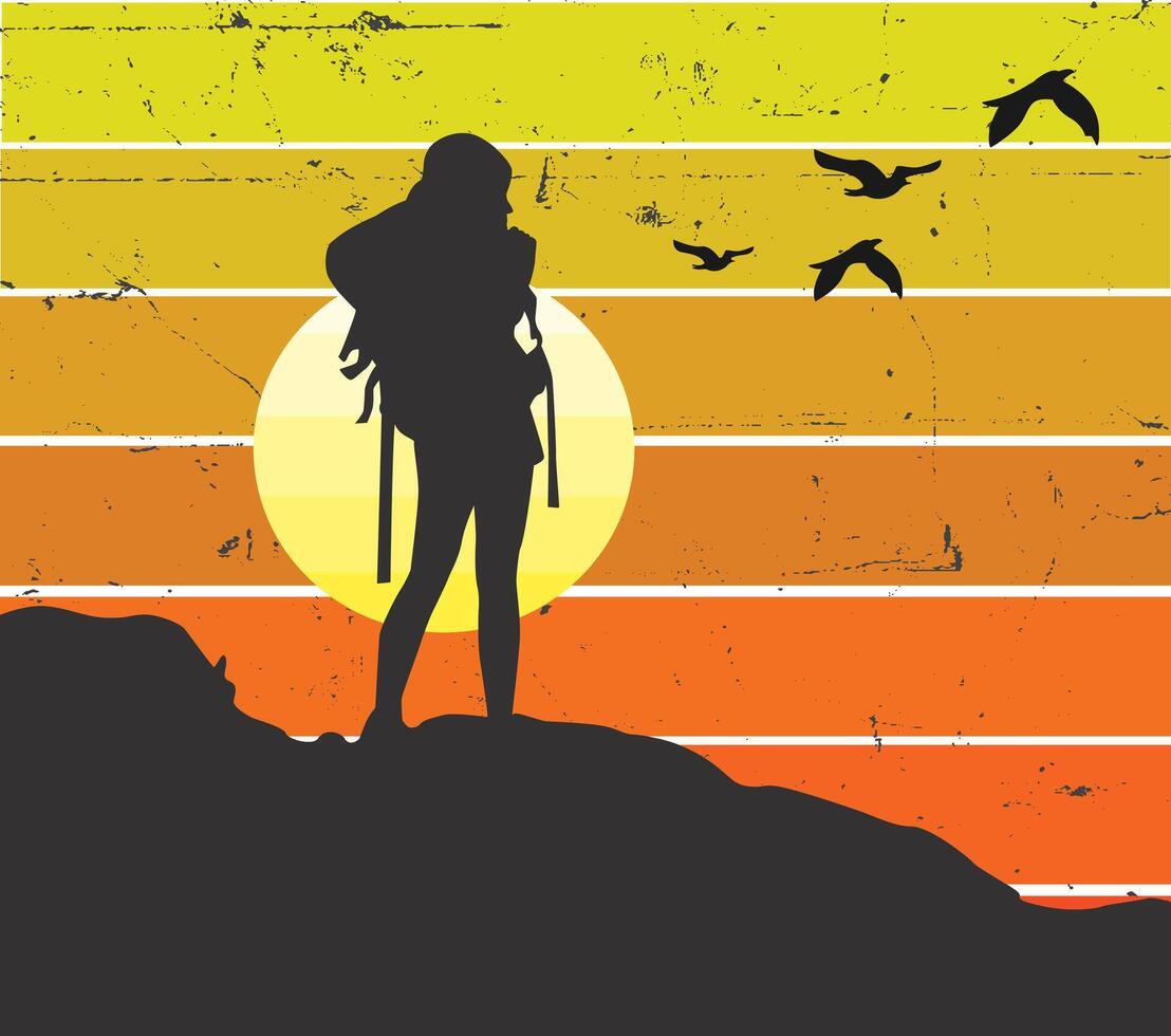 Retro Mountain Hiking Tee Design vector