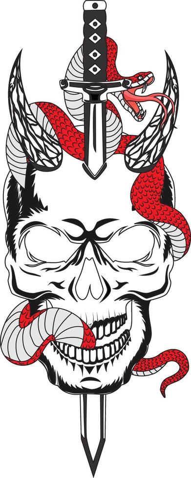 Devil Skull Face With Sword And Snake vector