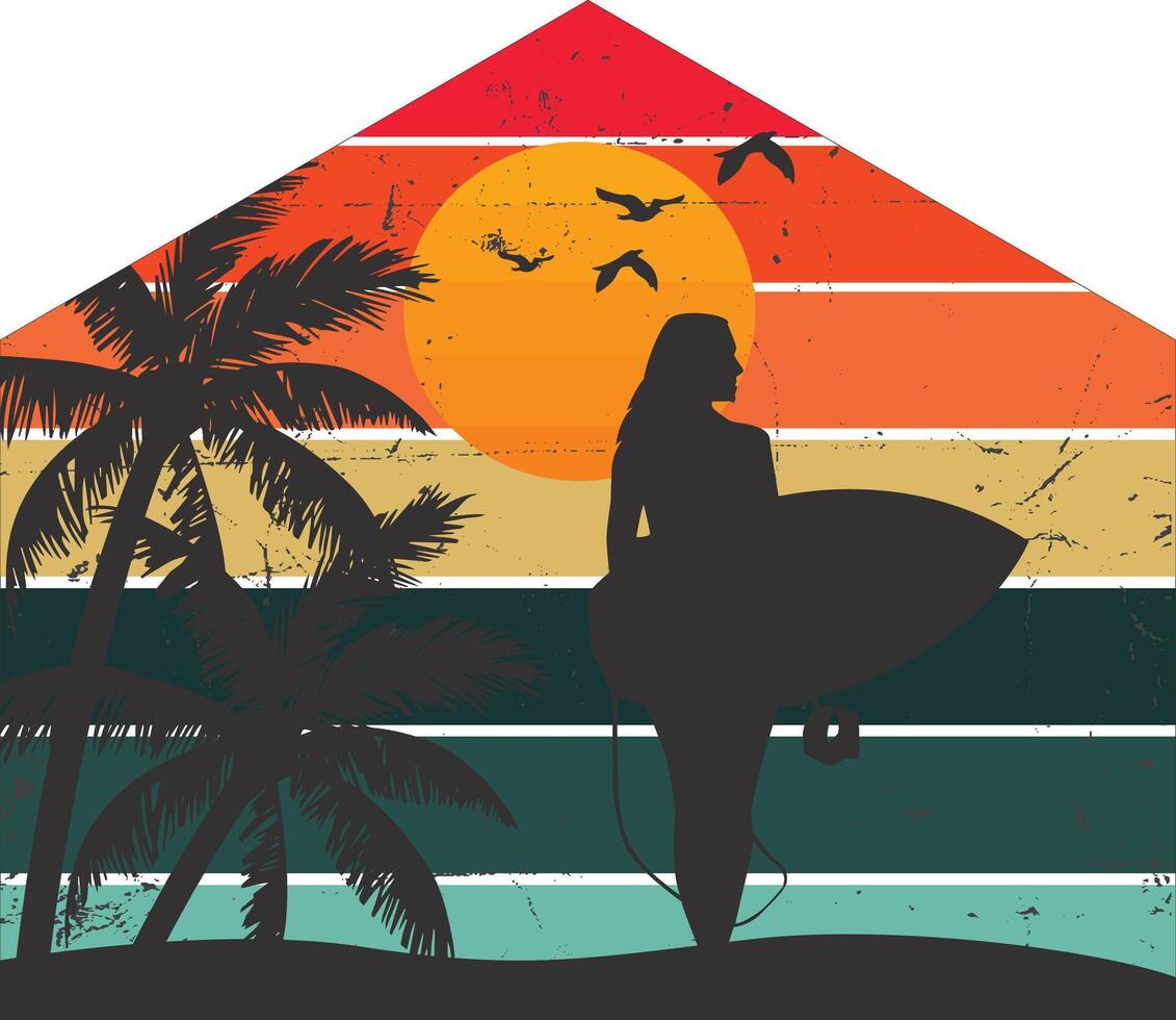 Retro Surfing Tee Design Summer Vibes vector