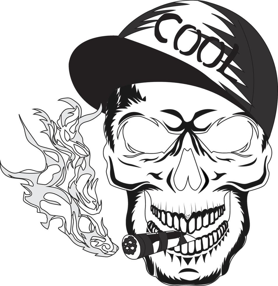 Skull Face With Cap Smoking Cigar vector