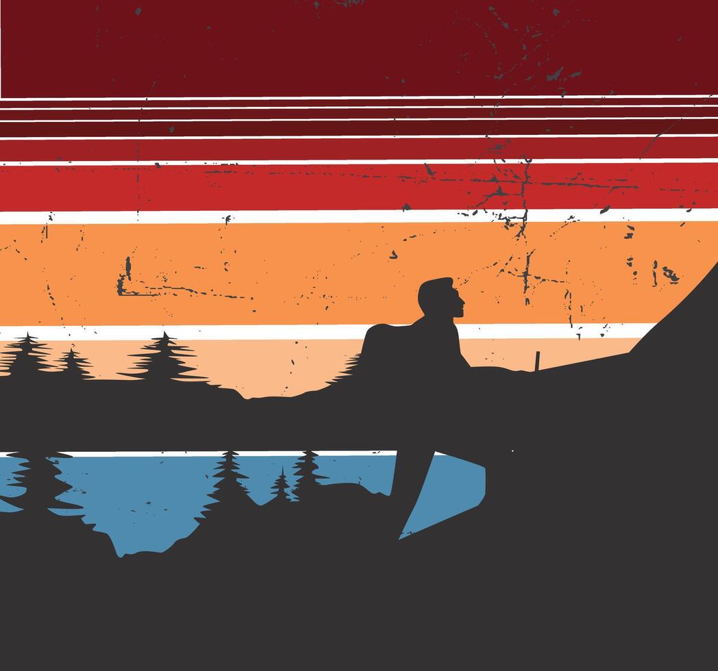 Retro Mountain Hiking Tee vector