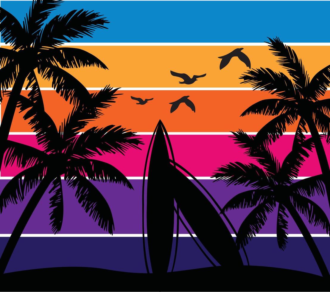 Vintage Beach Vibe Color Art Design vector
