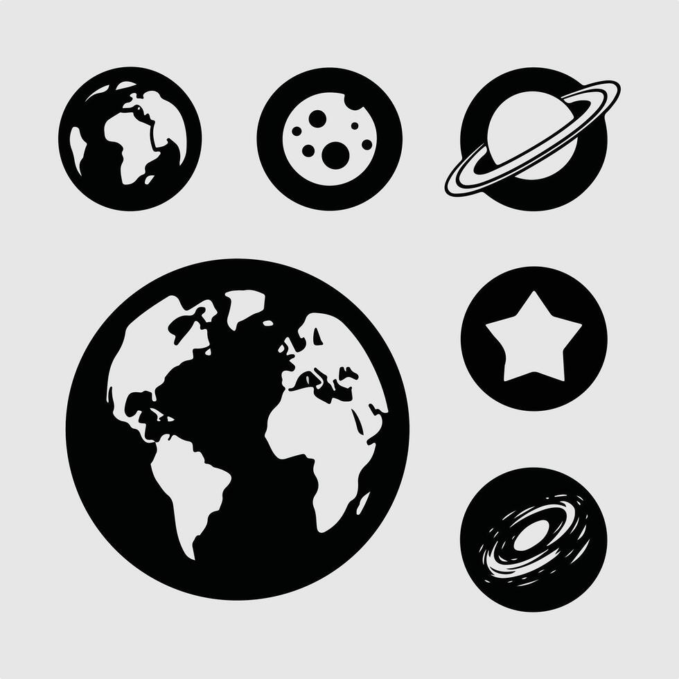 Minimalist Planet and Space Silhouettes in Black and White Background vector