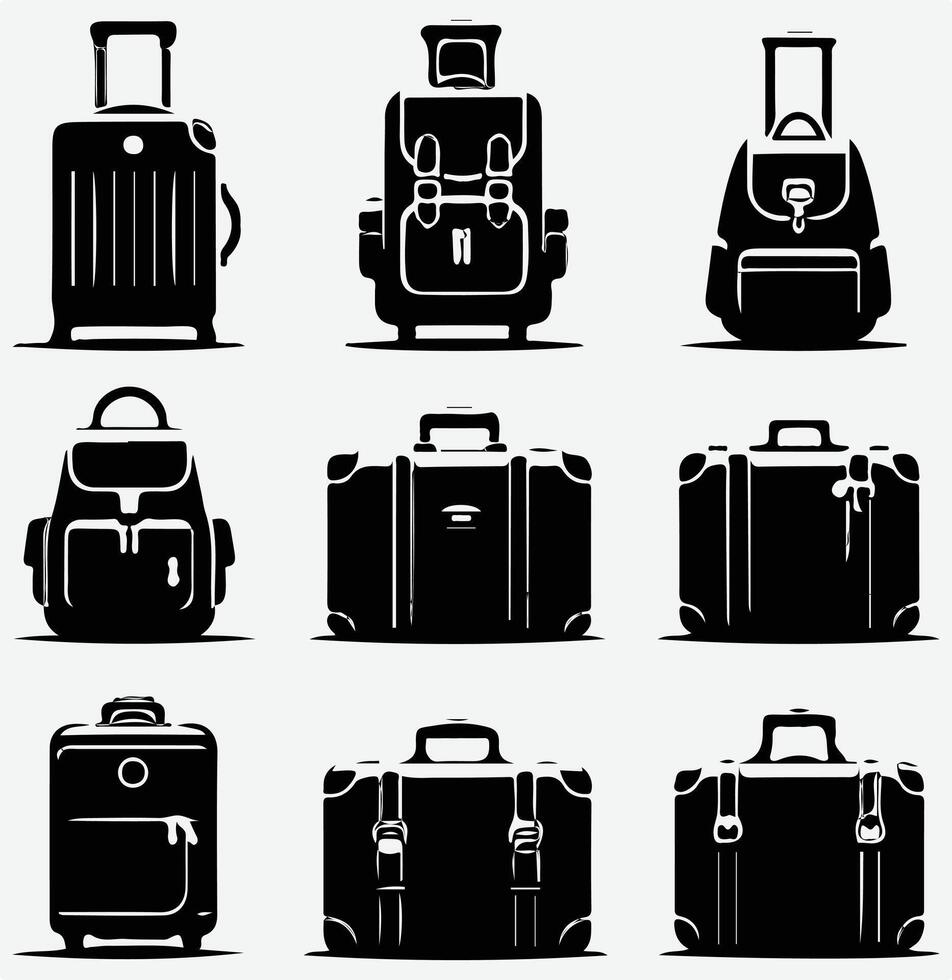 Different Suitcases and Bags Silhouette on a White Background vector