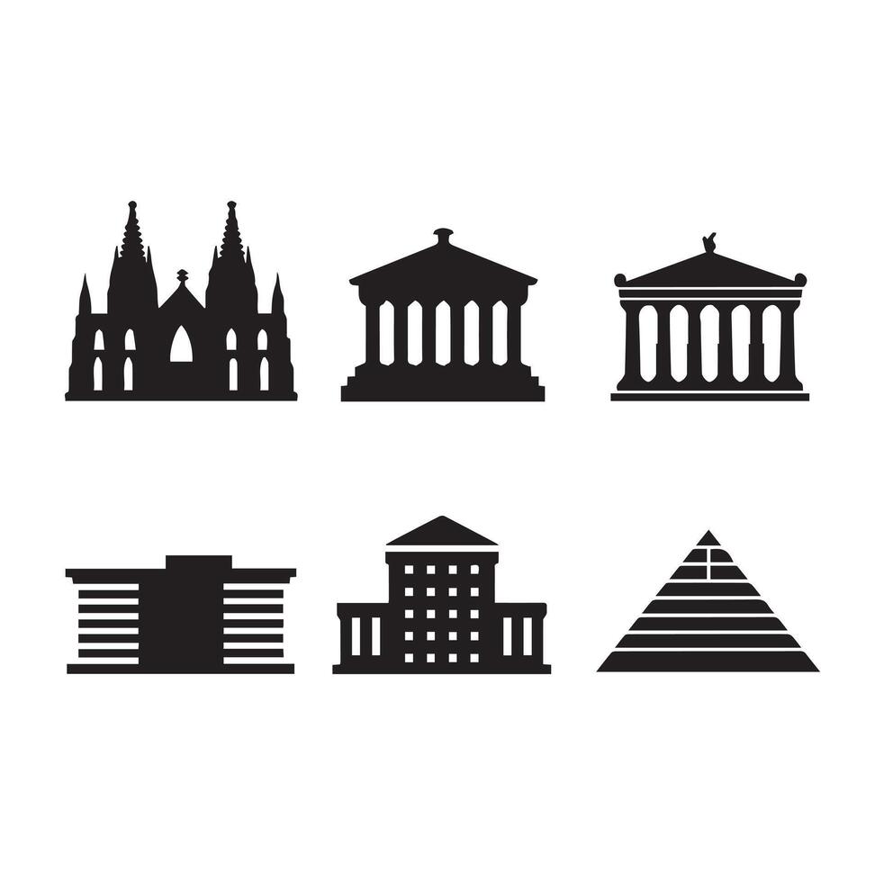 Different 6 Historical Architecture Silhouettes Silhouette on a White Background vector