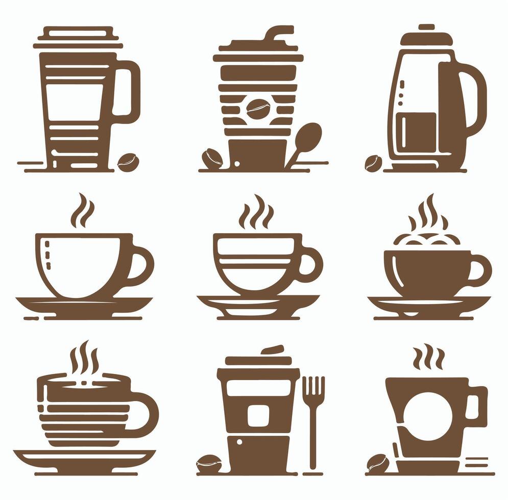 various Coffee Cups Silhouette on a White Background vector