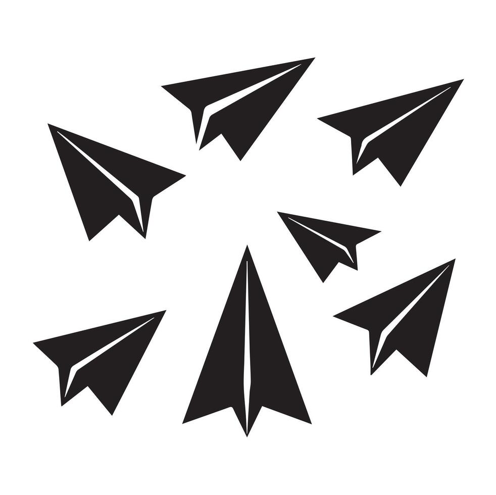 Silhouette of Paper Airplanes Silhouettes Different on a White Background vector