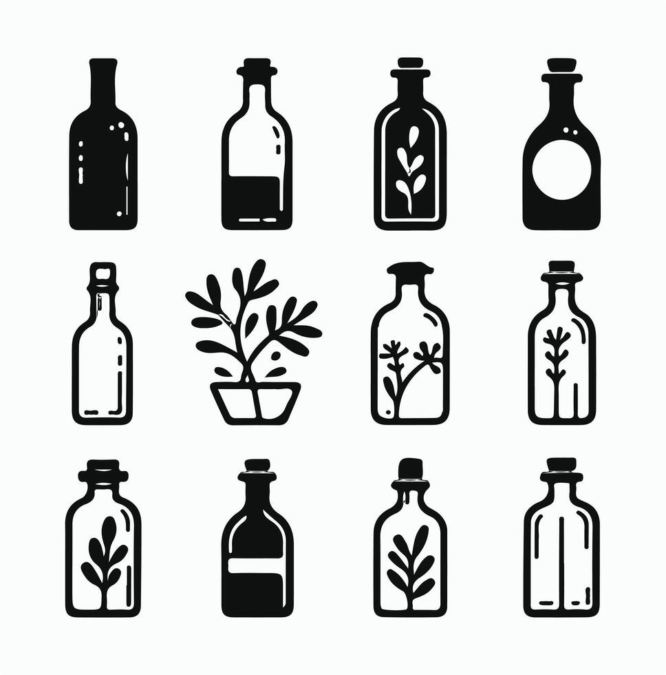 Different Hand-drawn Minimalist bottle on a White Background vector