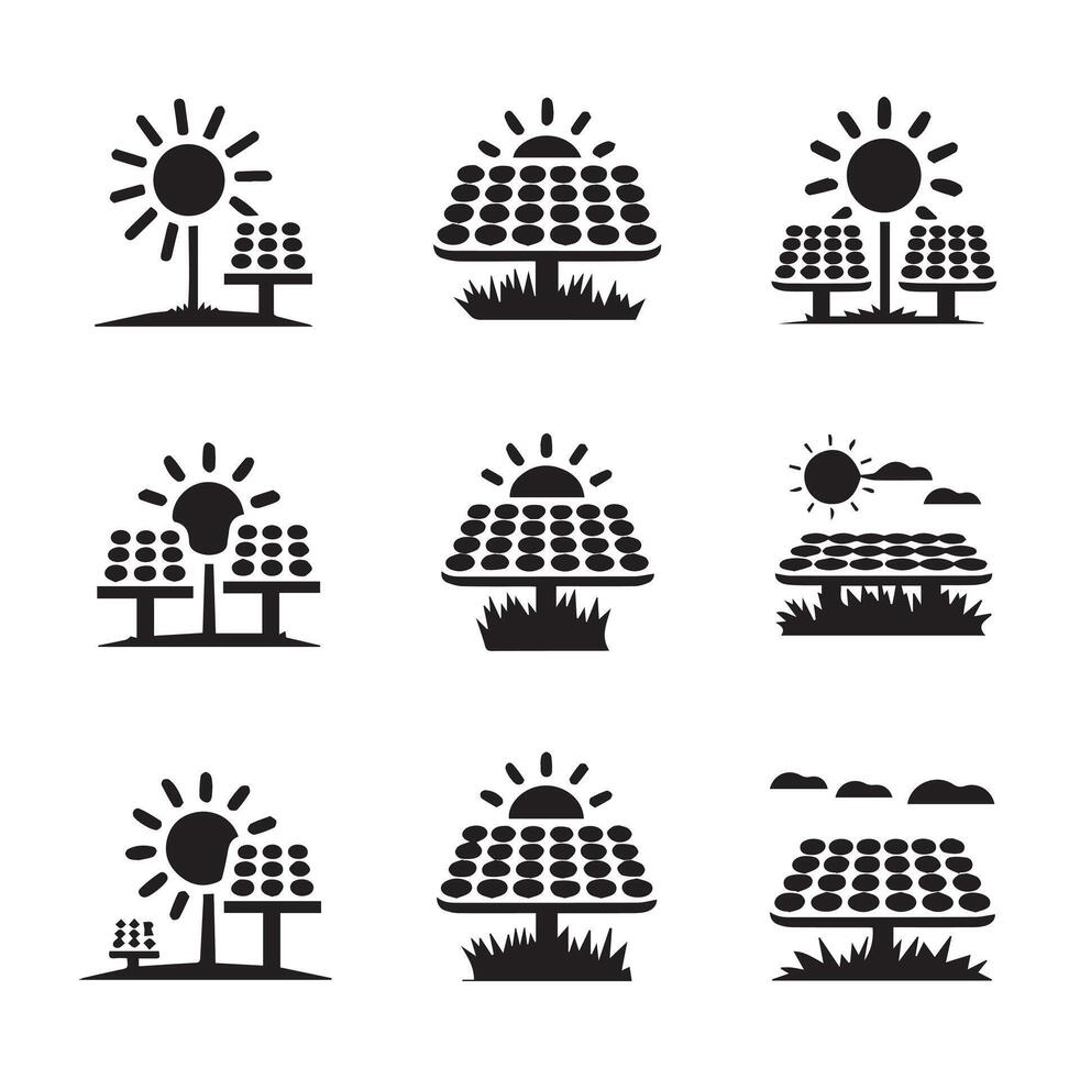 Collection of Solar Power Silhouettes for a Clean Design vector