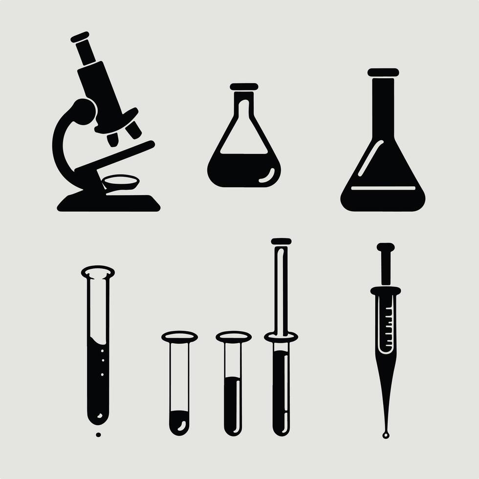 unique Science and Laboratory Tools Silhouette on a White Background vector