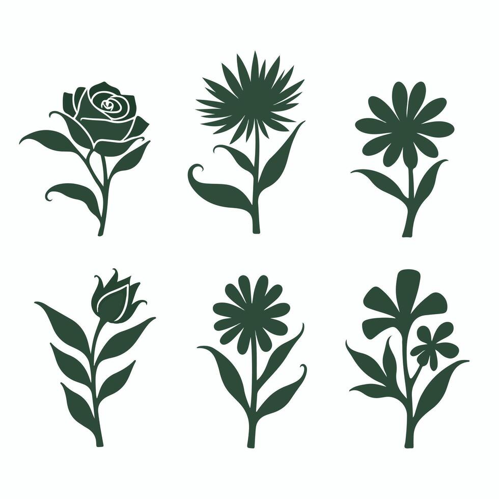 Various Flower Silhouettes on a White Background vector