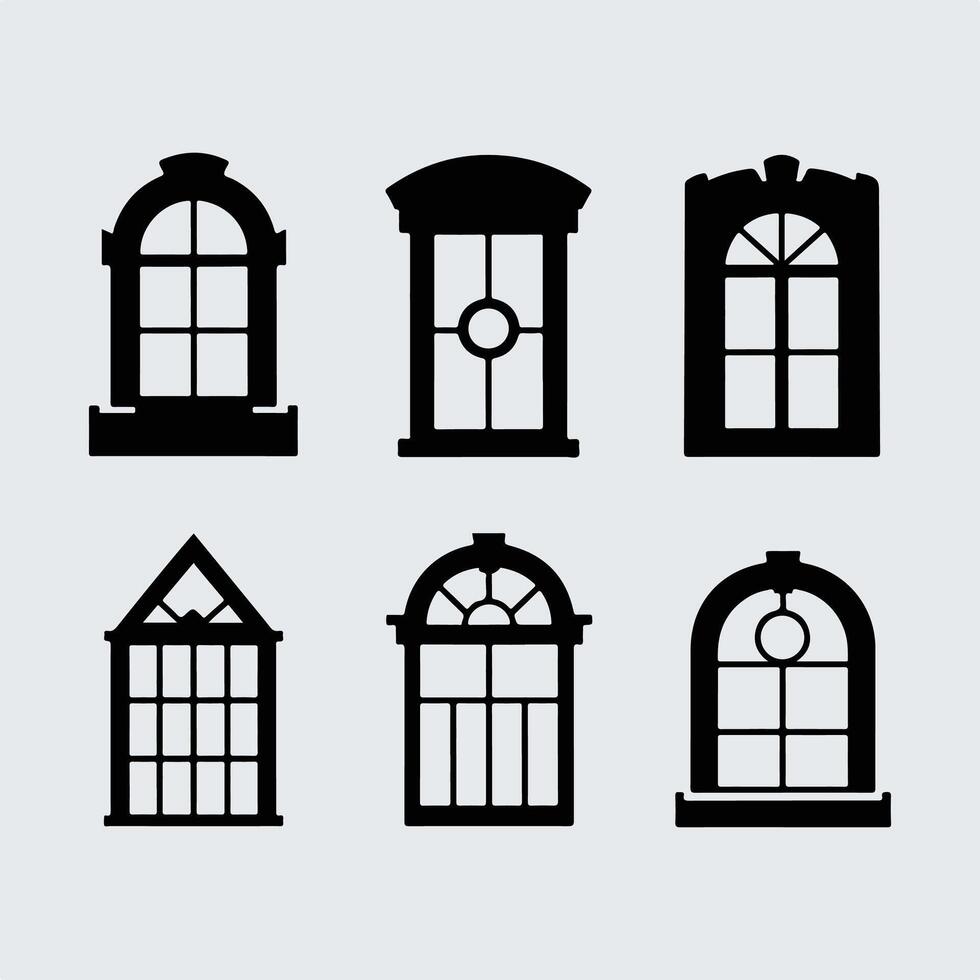 Urban Architecture Elements Windows, Doors, etc. Silhouette on a White Background vector