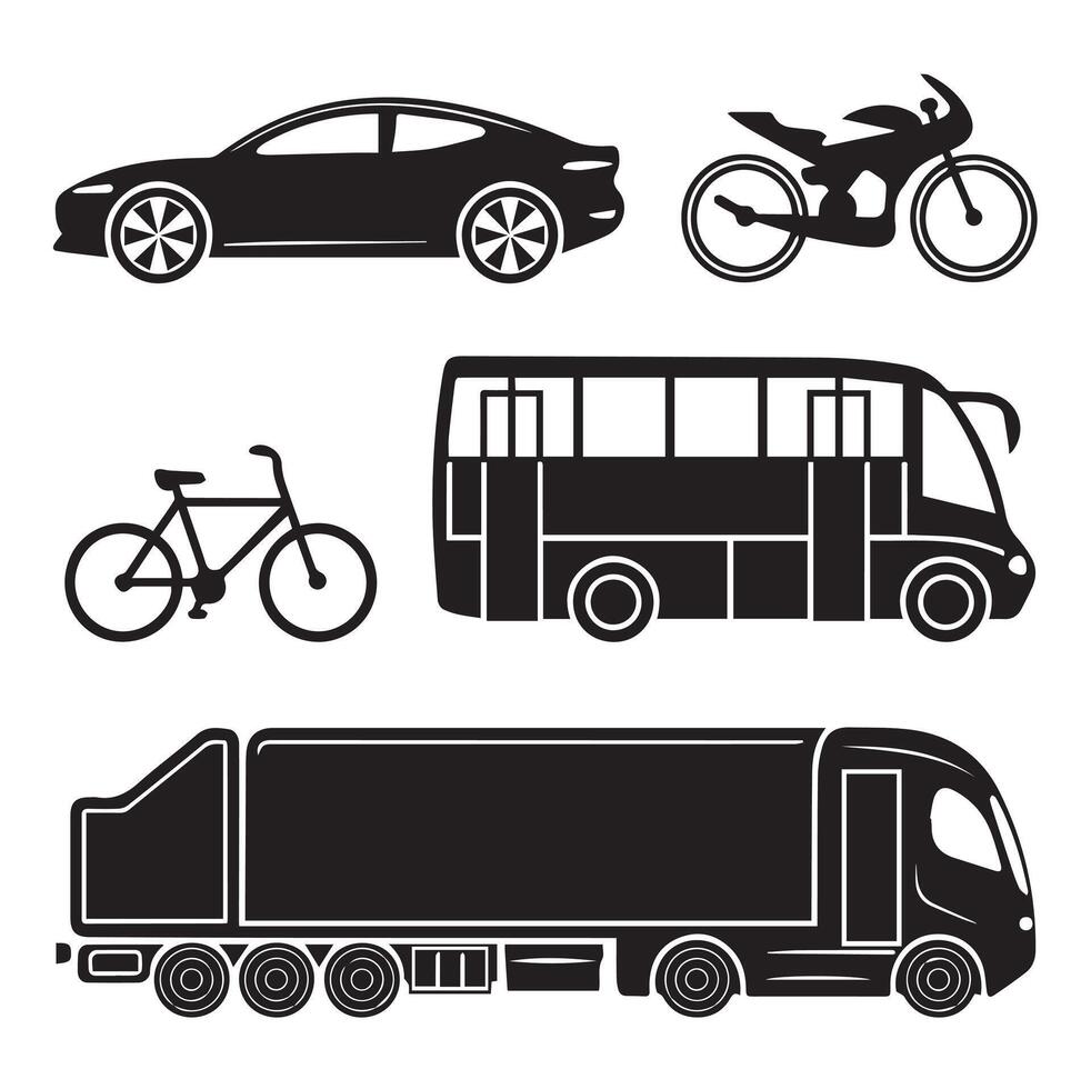 Collection of Simple and Modern Vehicle Silhouettes on White background vector