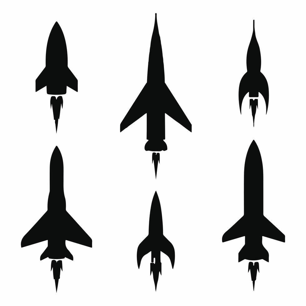 various Retro Space Rockets Silhouette on a White Background vector