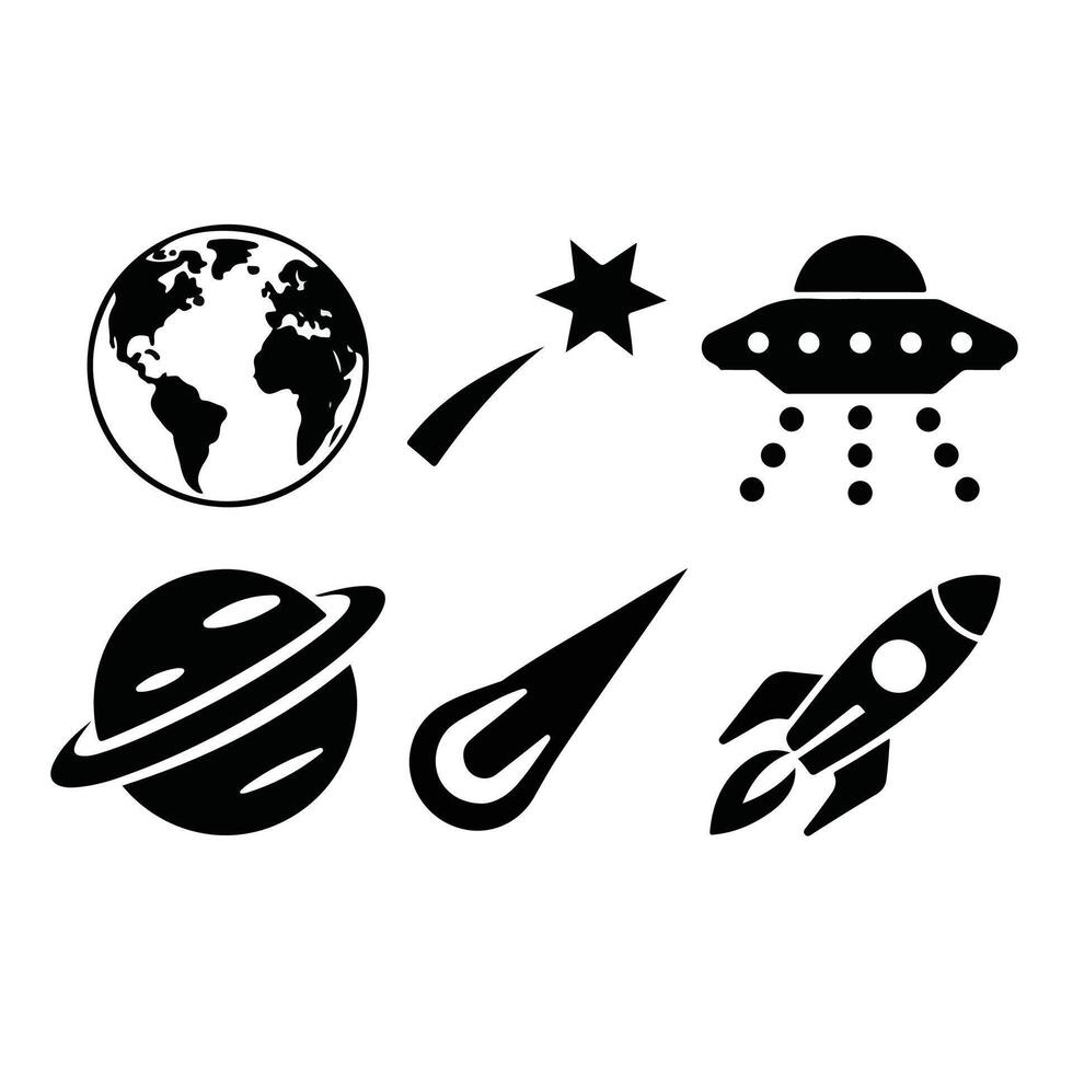 Earth and Space Icons Silhouette on a White Background vector