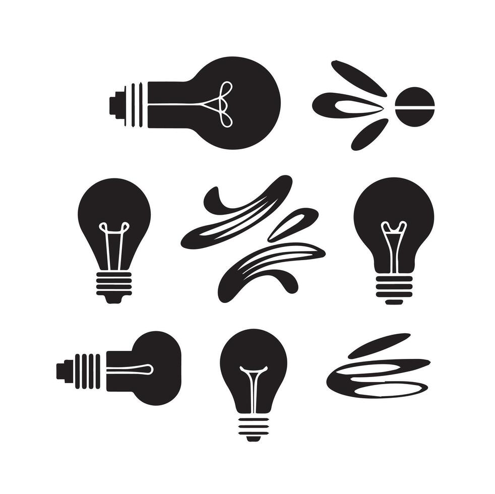 Different style Light Bulb and Innovation Symbols Silhouette on a White Background vector