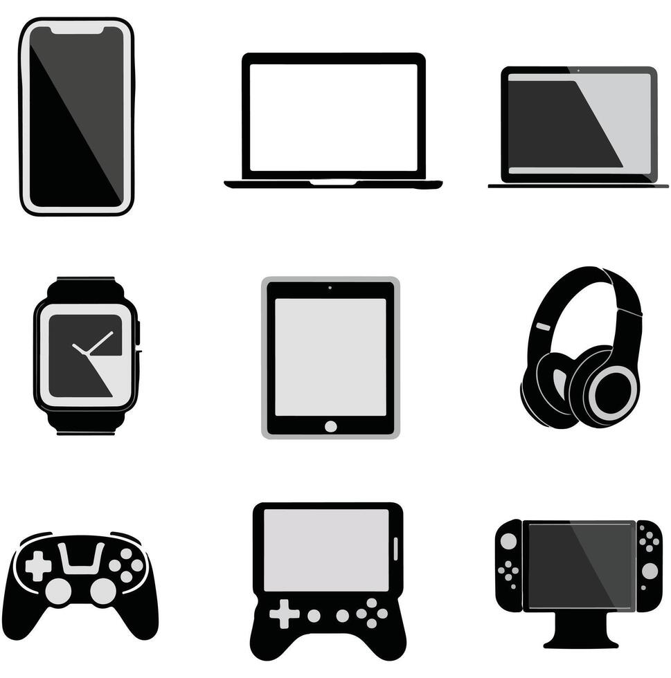 Modern Tech Gadgets Silhouettes on a White Background vector