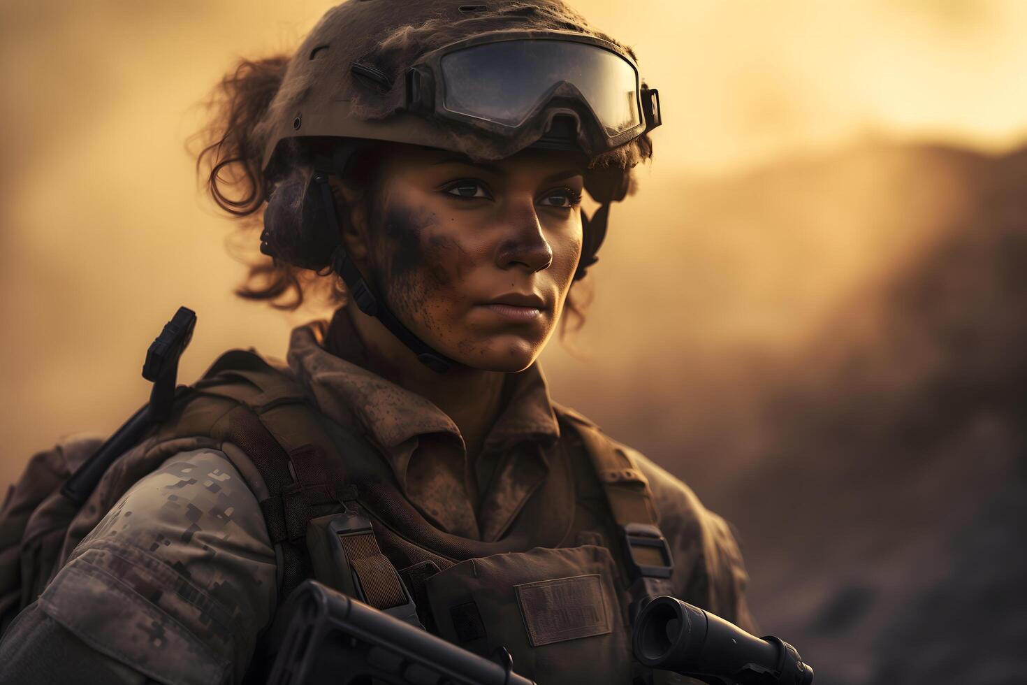 A Brave Female Soldier Is Not Afraid To Fight photo