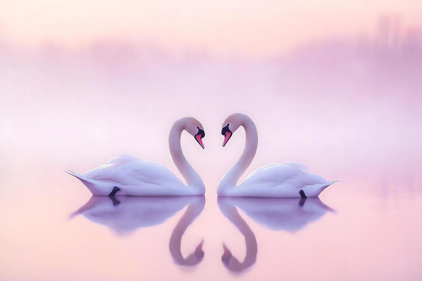 Couple Swan on the Lake Heart Shaped Necks photo