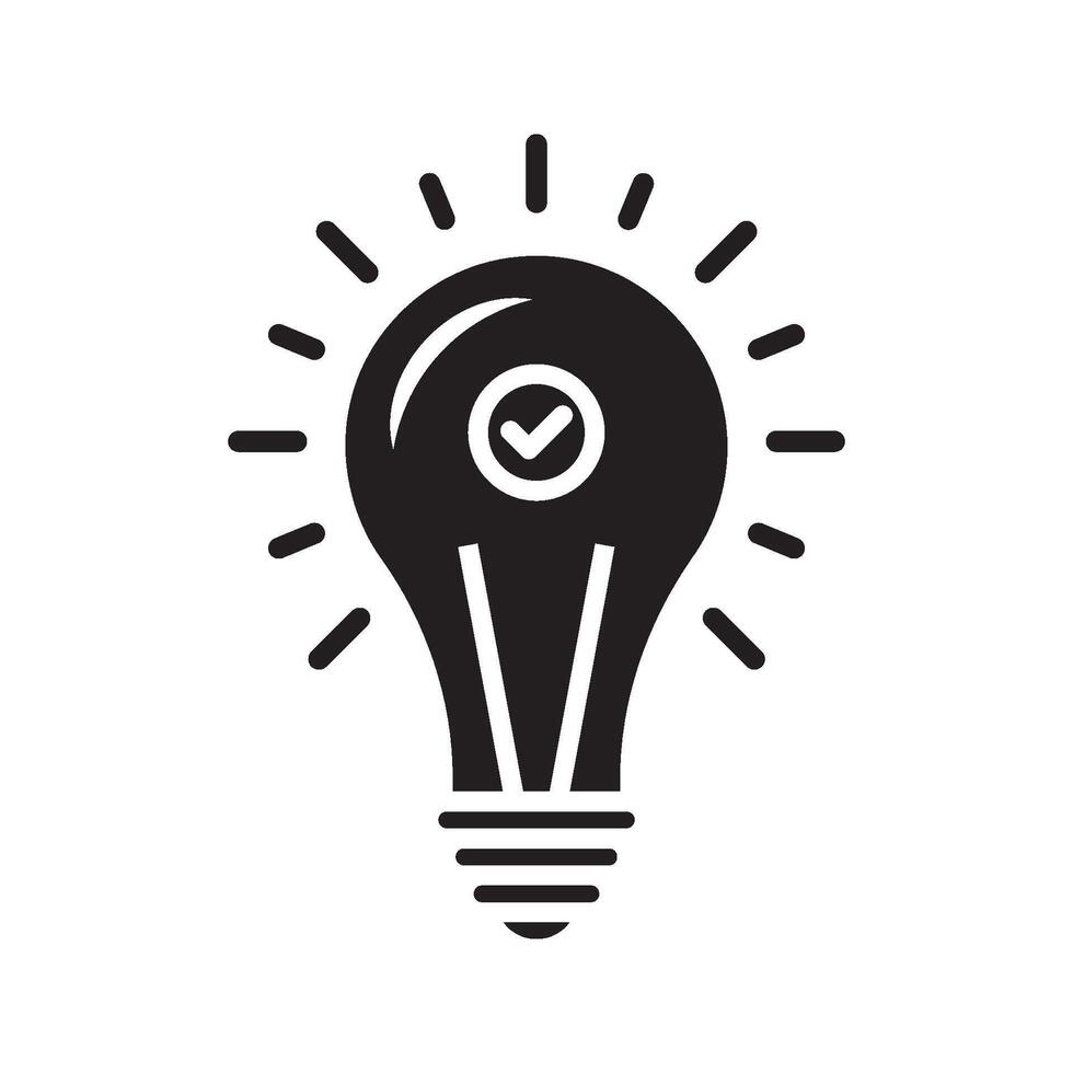 black bulb with checkmark like quick tip icon.flat stroke linear simple trend modern efficiency logotype design element isolated on white. concept of visionary info pictogram or conclusion symbol vector
