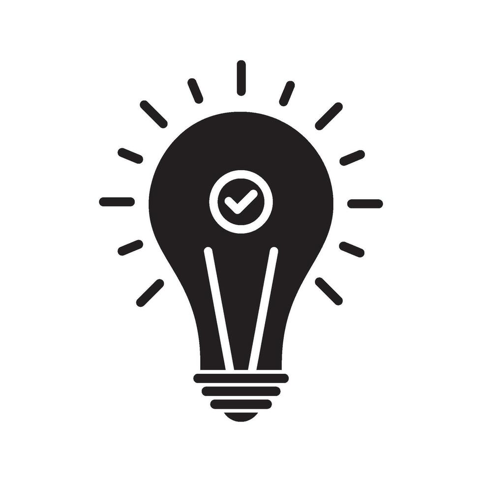 black bulb with checkmark like quick tip icon. flat stroke linear simple trend modern efficiency logotype design element isolated on white. concept of visionary info pictogram or conclusion symbol vector