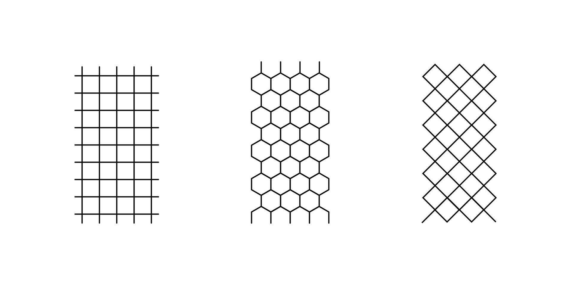 Comparison of Square, Hexagonal, and Expanded Wire Mesh Patterns. vector