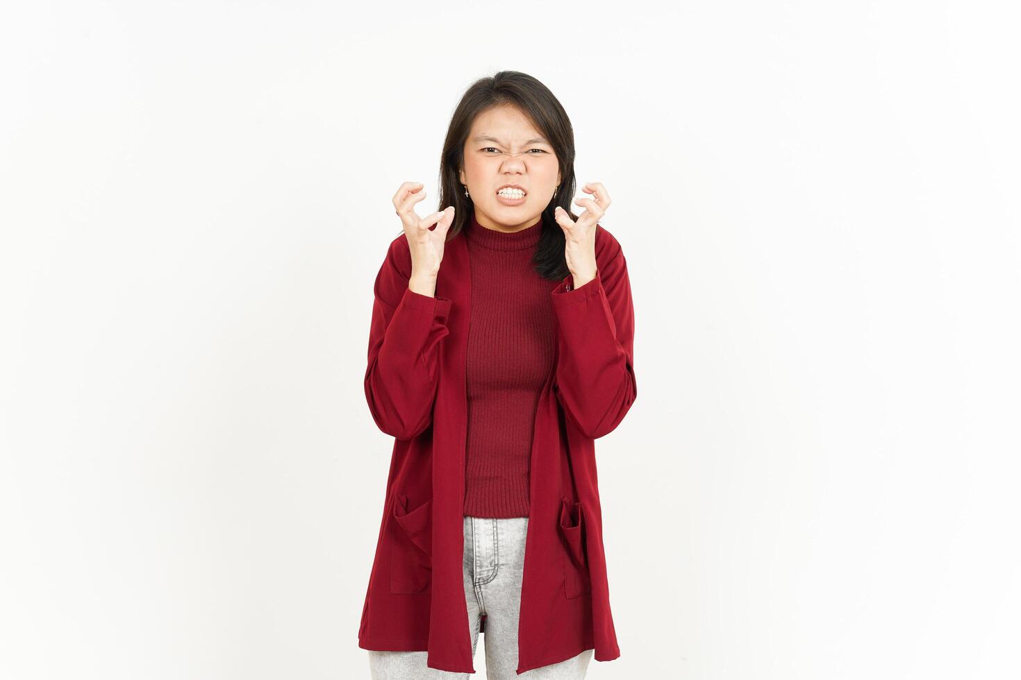 Asian woman making a face with hands on her face photo