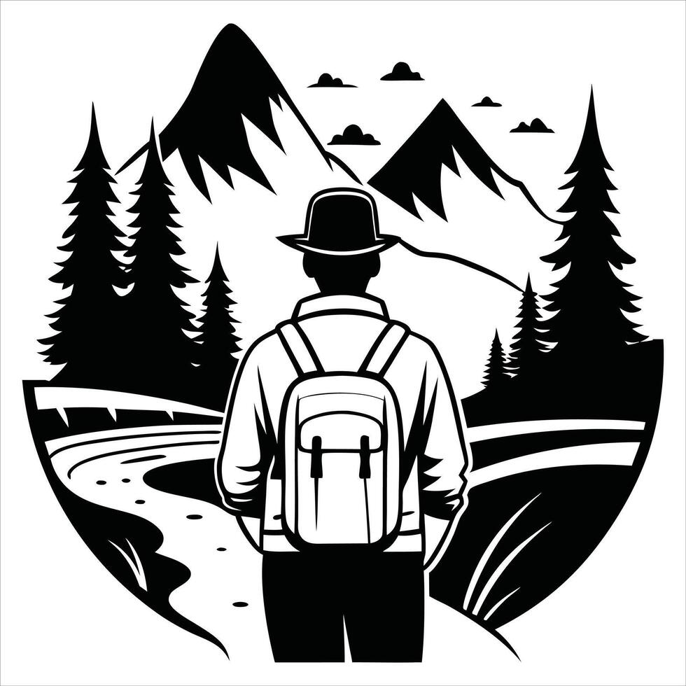 Scenic Adventure Hiking Illustration for Outdoor Apparel vector