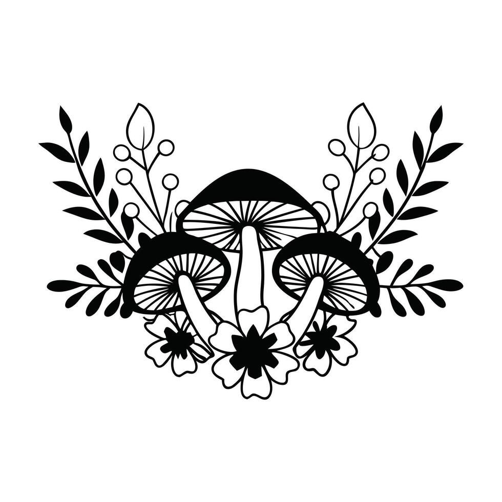 Elegant Mushroom and Floral ClipArt for Nature-Inspired Illustrations vector