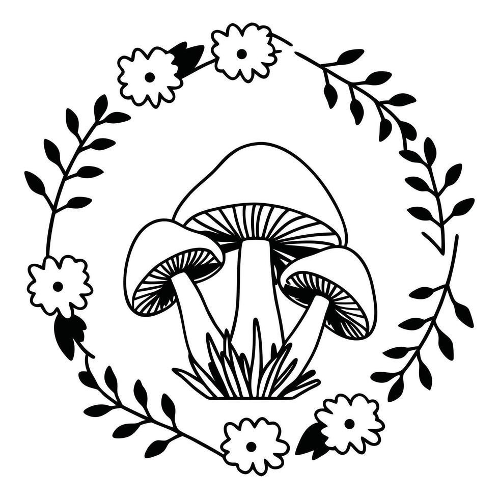 Beautiful Mushroom Food ClipArt with Floral Elements for Graphics vector