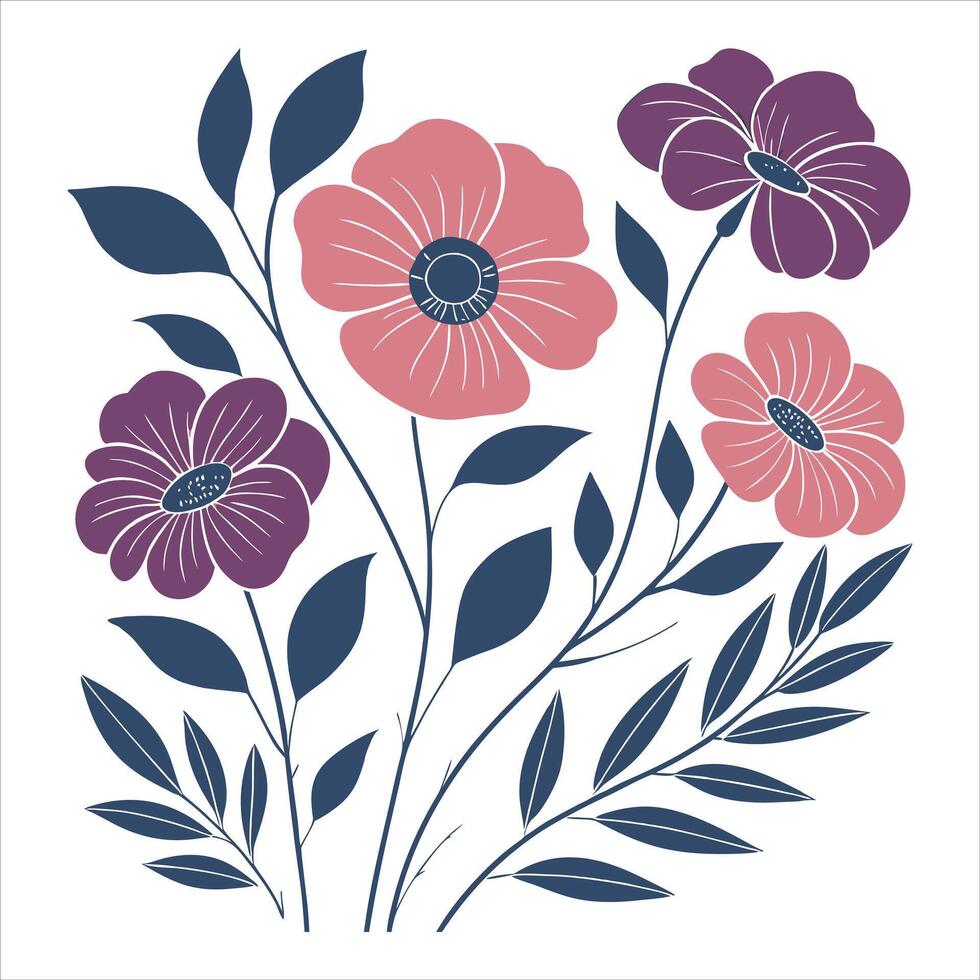 Retro Boho Flower Design for Abstract Floral Art vector