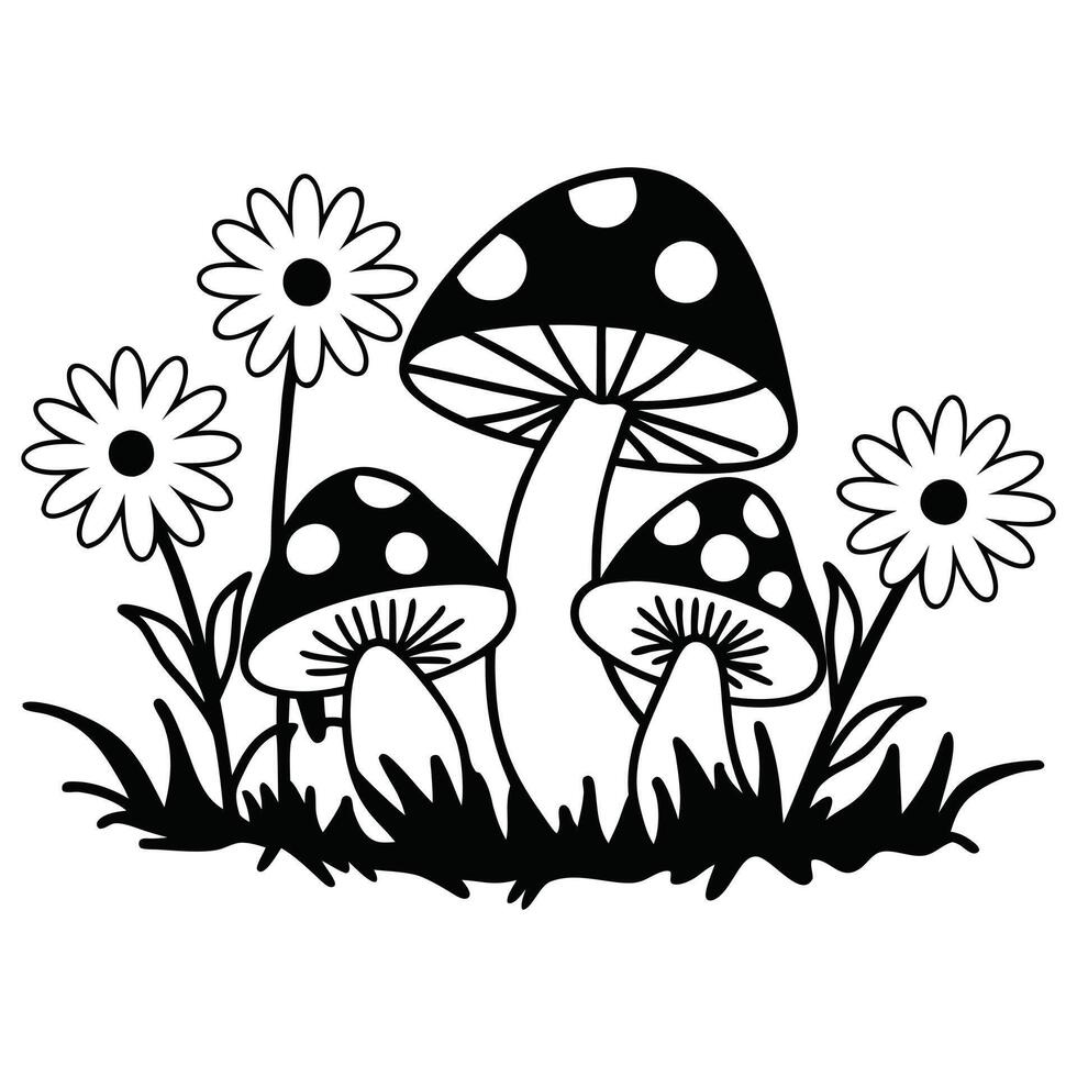 Artistic Mushroom and Floral Illustration for Digital Design Projects vector