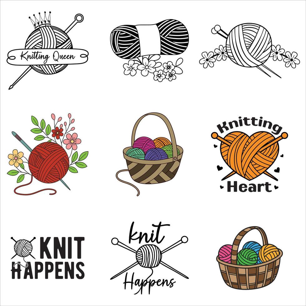 Set of Knitting illustration, Yarn clipart design vector