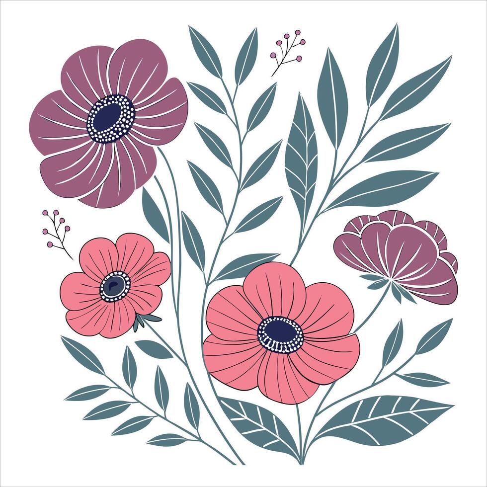 Retro Inspired Boho Floral Illustration for Creative Designs vector