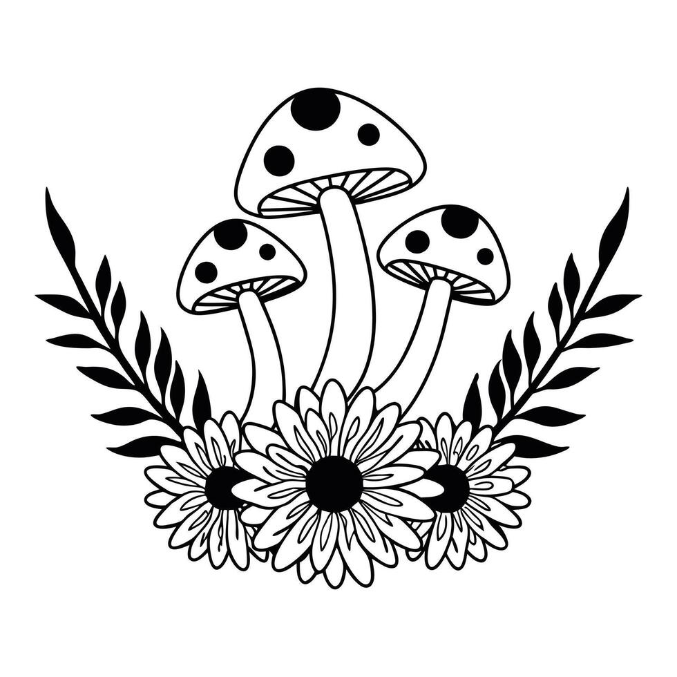 Unique Mushroom and Floral Artwork for Artistic Projects vector
