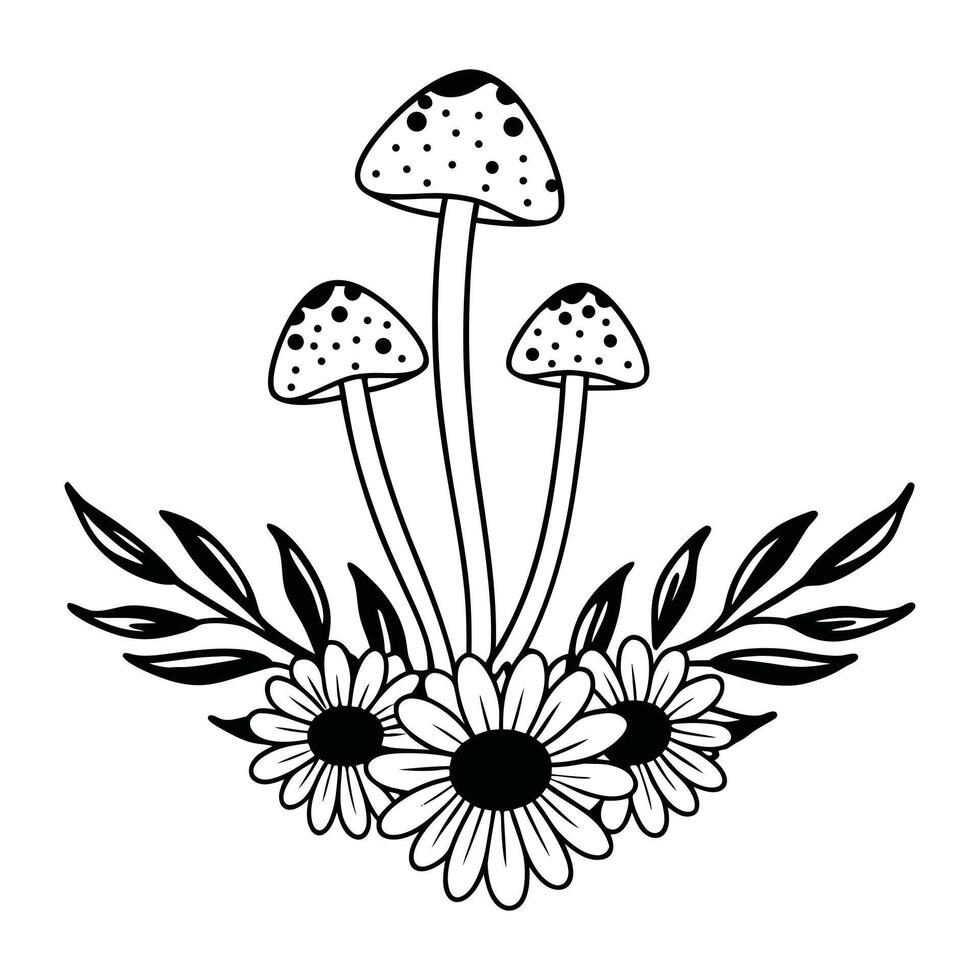 Elegant Mushroom with Floral Artwork for Digital and Print Designs vector