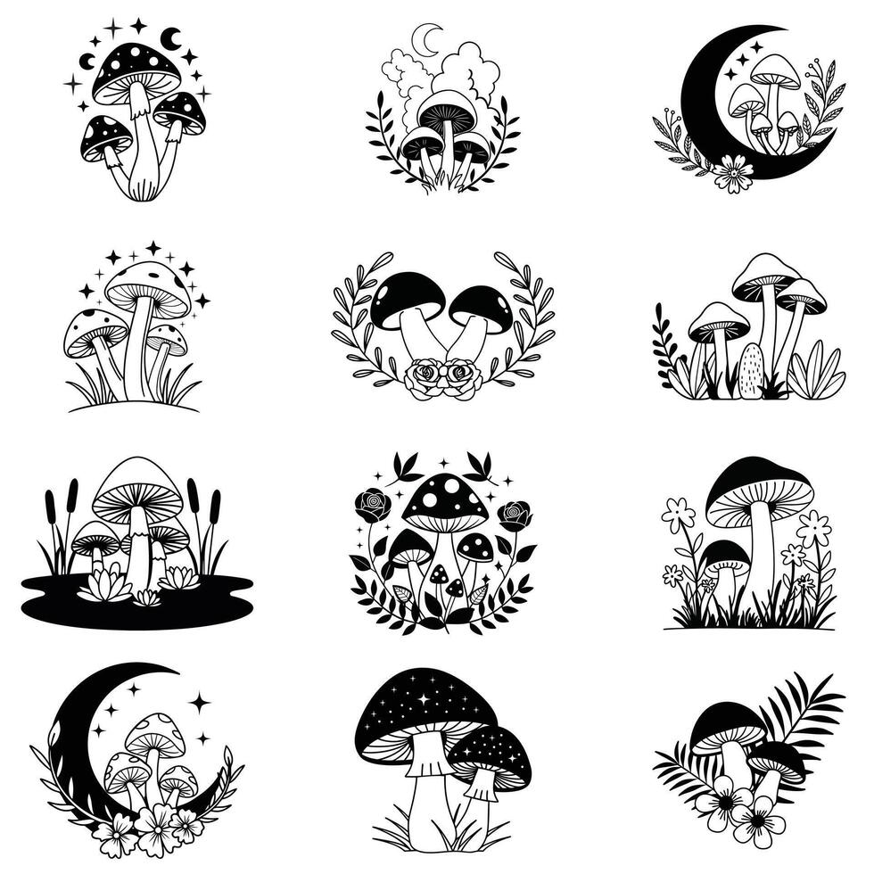 Set of Vibrant Mushroom Fungi Illustration for Nature and Food Themes vector