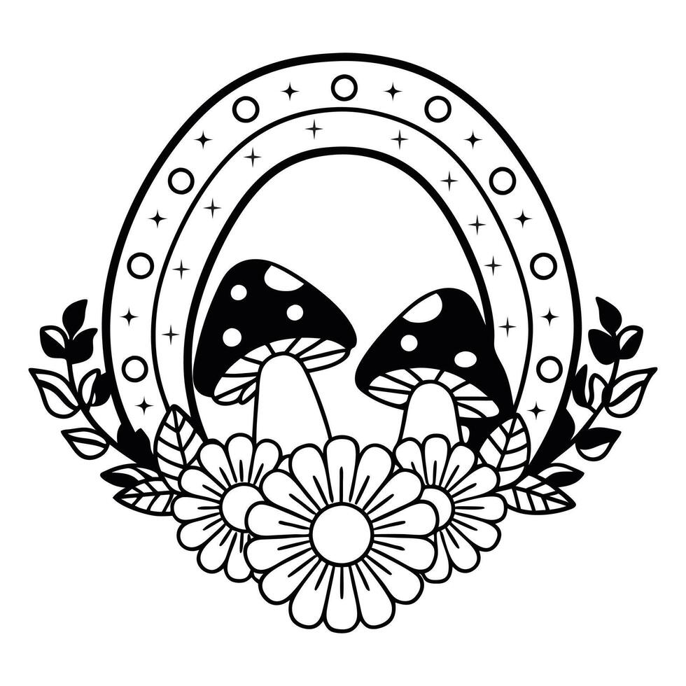Fresh Mushroom with Floral Design for Nature and Food Art vector