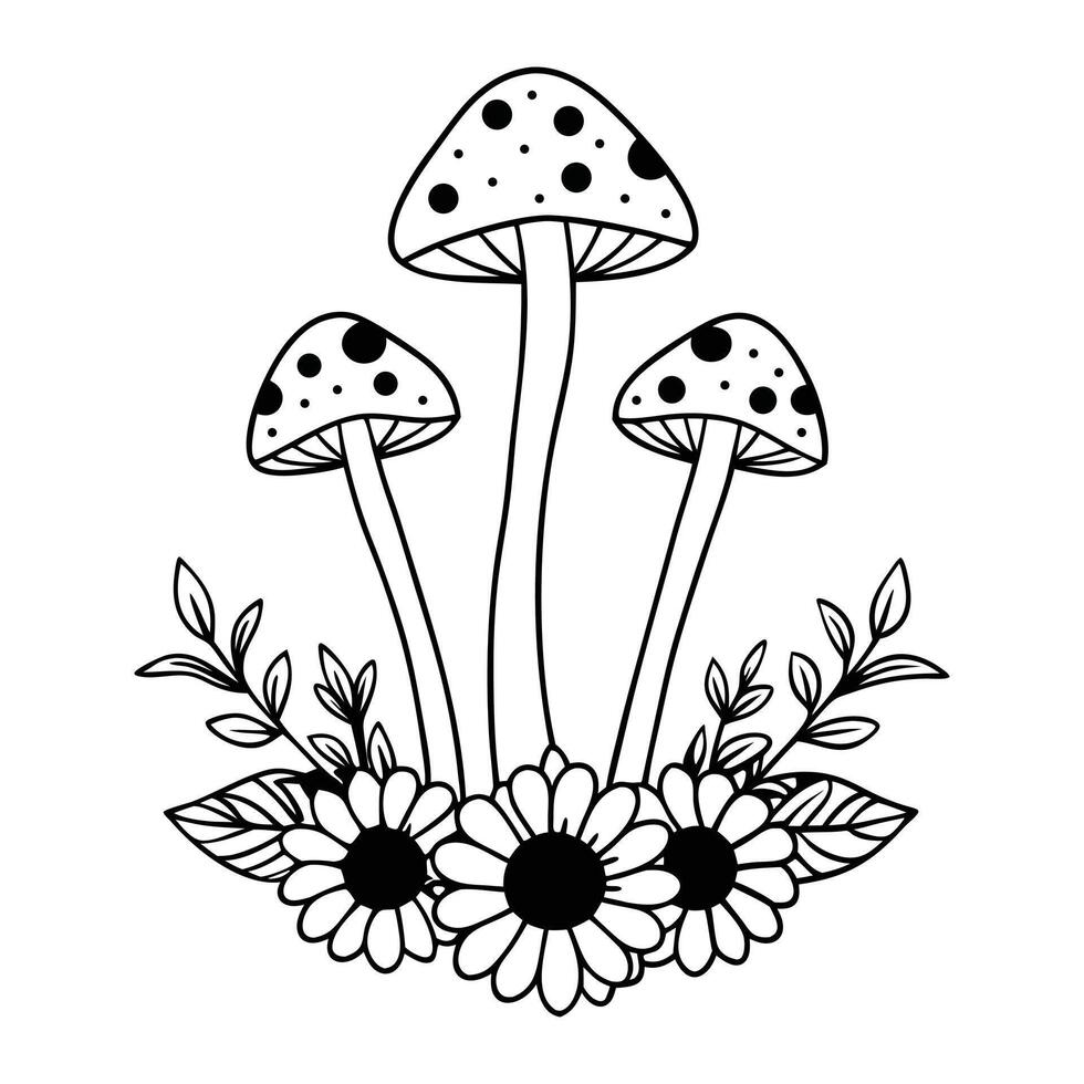 Vibrant Mushroom with Floral Illustration for Botanical Themed Art vector