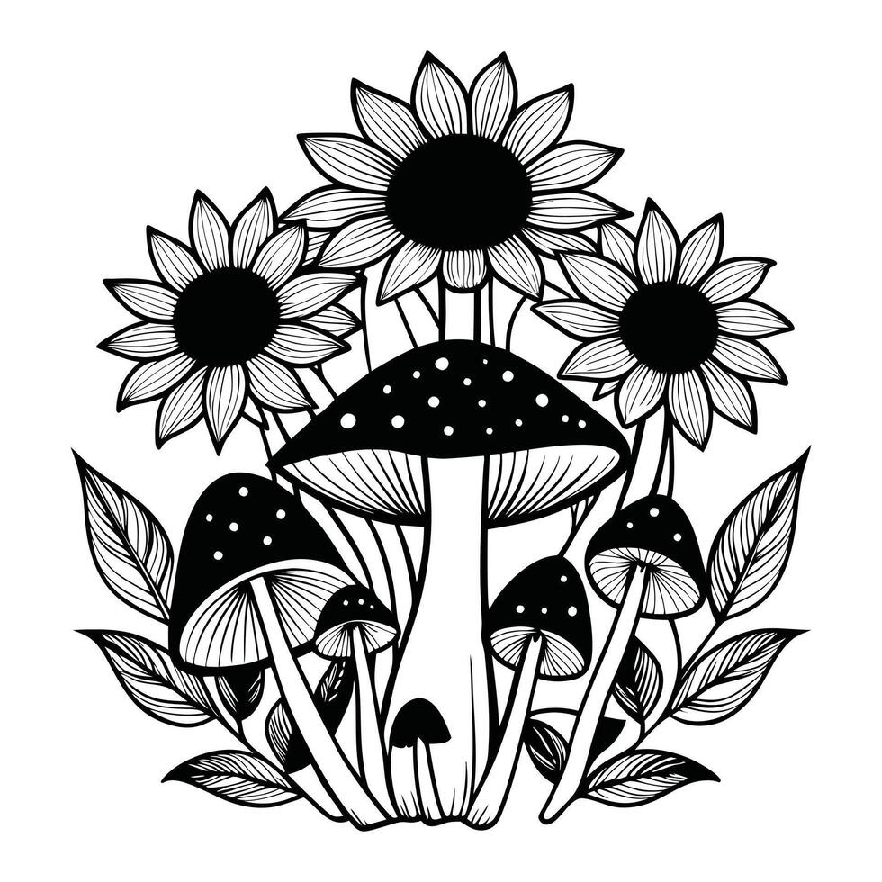 Whimsical Mushroom and Floral ClipArt Design for Creative Projects vector
