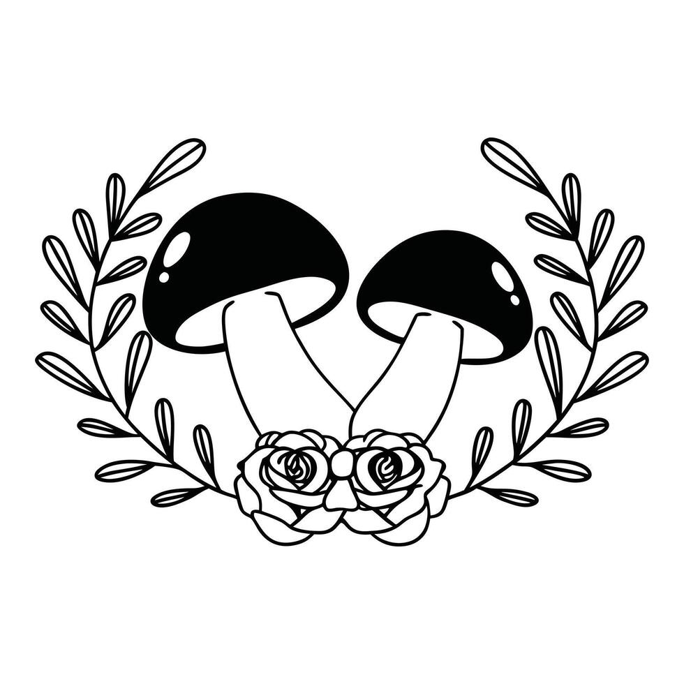 Handcrafted Mushroom with Floral Illustration for Culinary Graphics vector