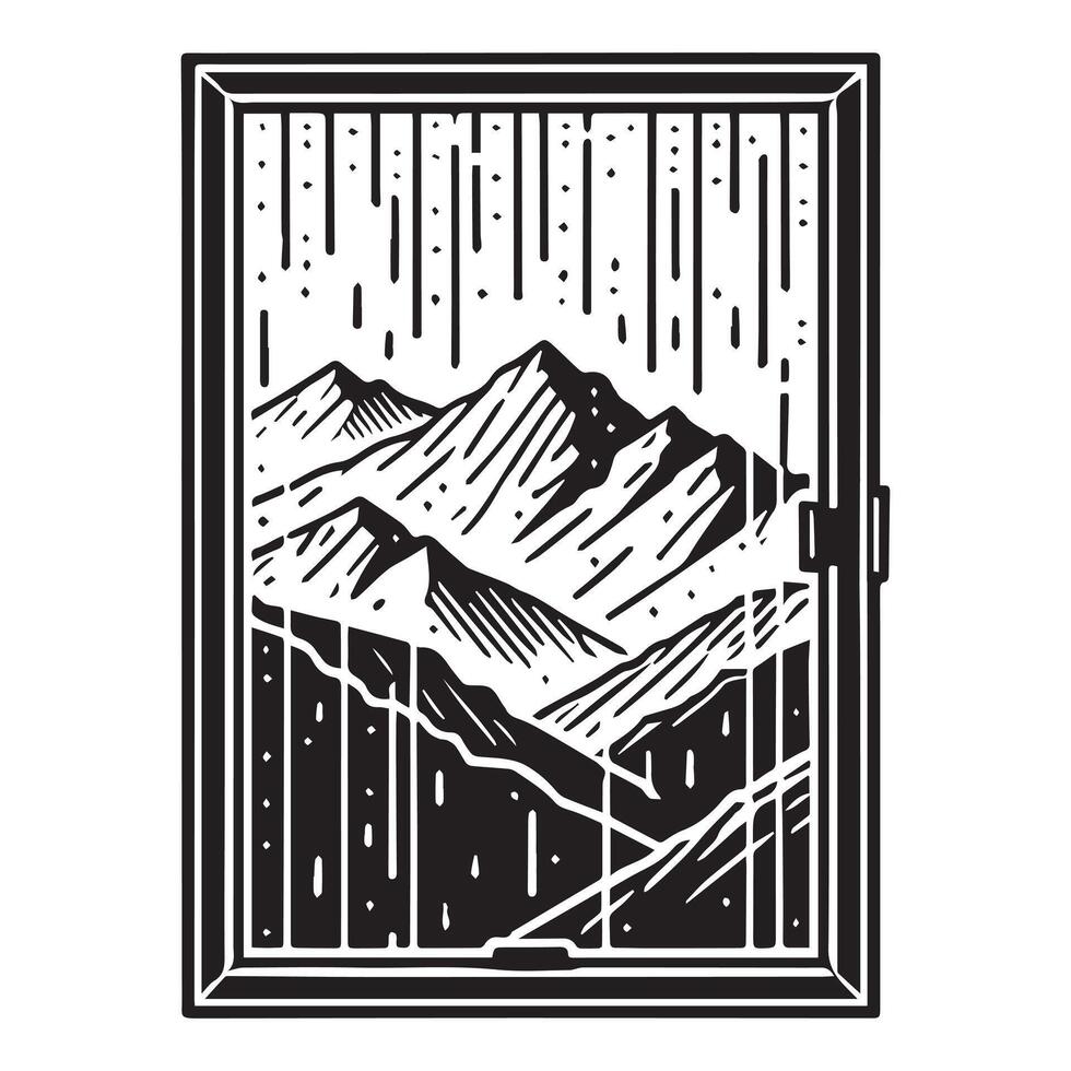 Gorgeous Window Ocean and Mountain Scene Artwork for Digital Project vector