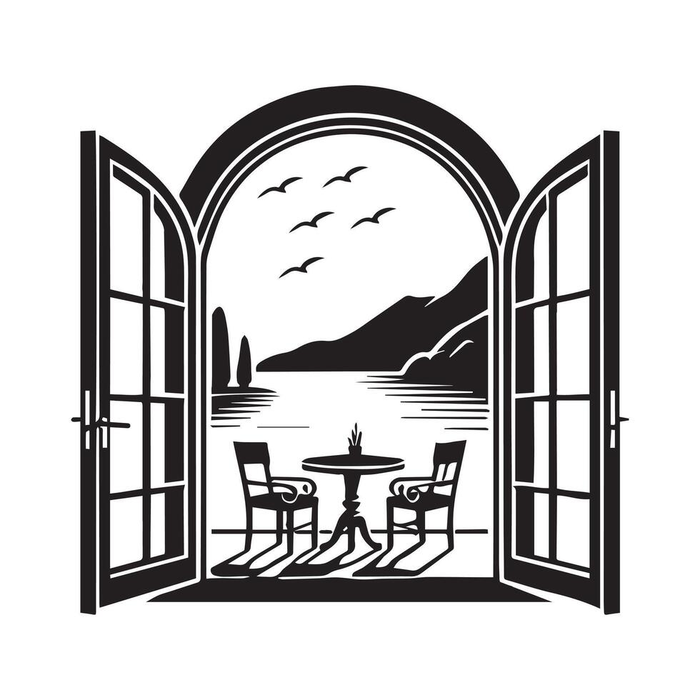 Majestic Window Sea Scene Illustration for Relaxing Design vector