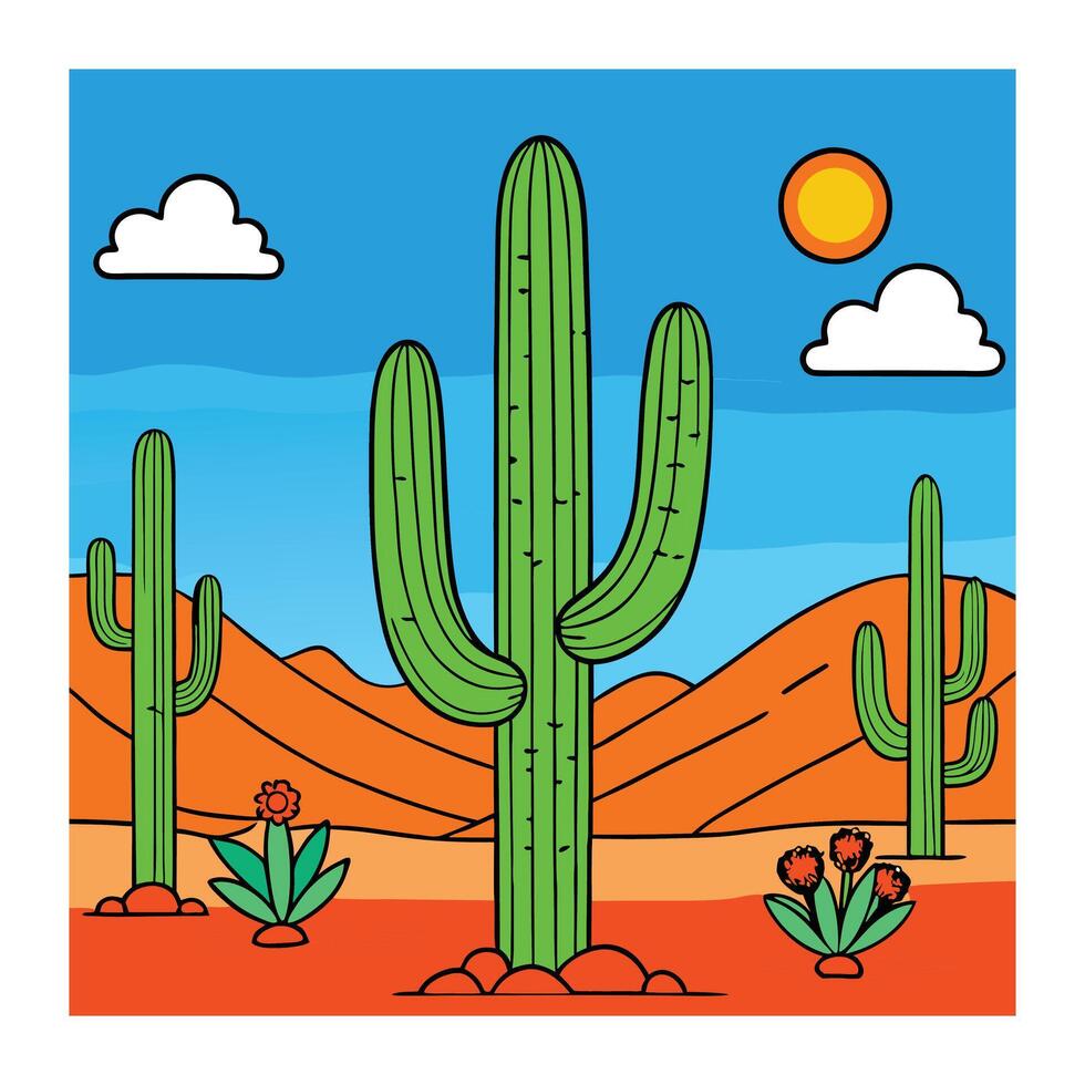 Desert Scenery Illustration Design for Rustic Art vector