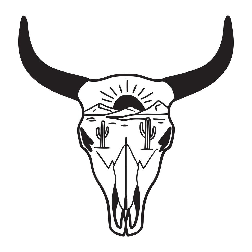 Intricate Cow Skull Desert Illustration for Western Art vector