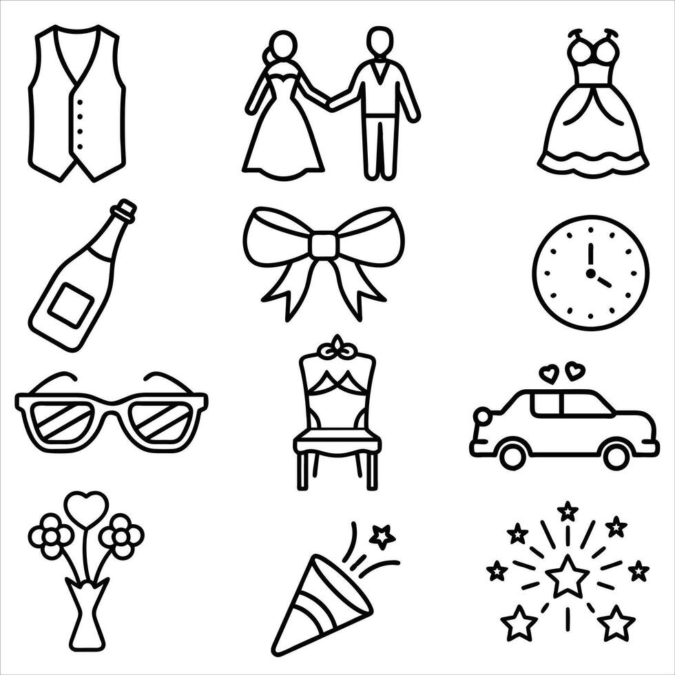 Beautiful Wedding Lineart Icons Collection vector